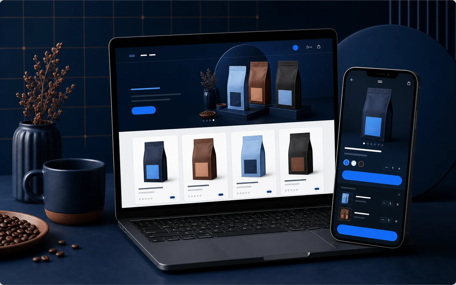 Concepto de e-commerce editorial para una marca de café de especialidad.