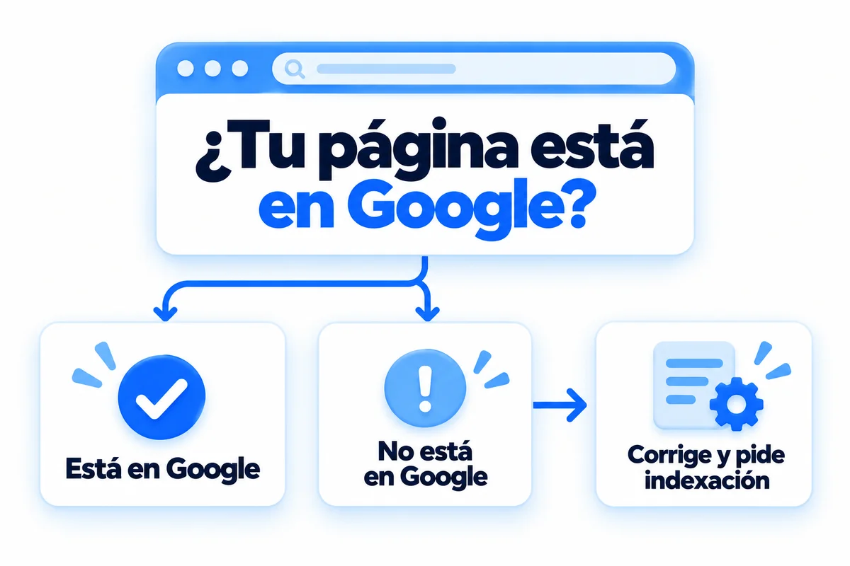 Esquema de la inspección de URLs de Search Console: la URL está en Google o no está en Google, y qué hacer en cada caso